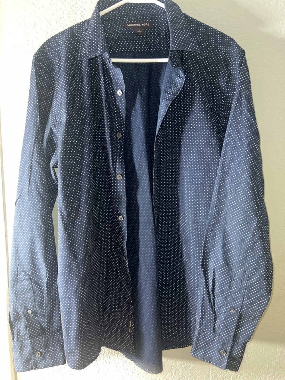 NWOT Michael Kors Navy Button-Up Polka Dot Shirt Size Large